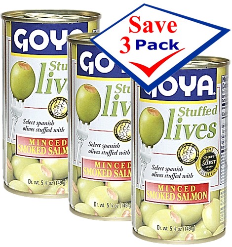 Goya olives stuffed with minced smoked salmon 5 1/4 Oz Pack of 3.
